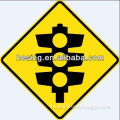 reflective yellow road traffic warning sign